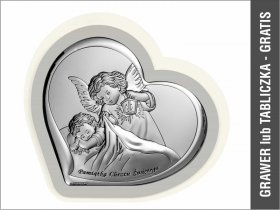 Aniołek z latarenką w sercu na biało-szarym drewnie z podpisem - srebrny obrazek 6449PG