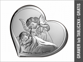 Aniołek z latarenką w sercu z podpisem "Pamiątka Chrztu Świętego" - srebrny obrazek 6449