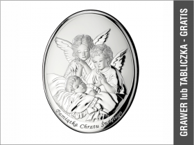 Aniołki nad dzieckiem z napisem - srebrny obrazek 604