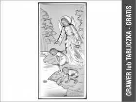 Anioł Stróż z dziećmi nad rzeczką - srebrny obrazek 6497