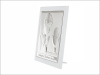 Pamiątka I Komunii Św. dla chłopczyka - srebrny kwadratowy obrazek z podpisem na białym drewnie 6568OW