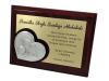 Pamiątka Chrztu Św. - srebrny obrazek z Aniołkiem w sercu na wiśniowym drewnie
