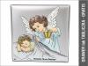 Aniołek z latarenką nad dzieckiem w kwadracie z podpisem - srebrny obrazek kolorowy DS14/C