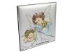 Aniołek z latarenką nad dzieckiem w kwadracie z podpisem - srebrny obrazek kolorowy DS14/C