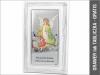Anioł Stróż nad dziećmi na kładce na białym drewnie - malowany srebrny obrazek DS44F/C z modlitwą
