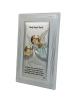 Anioł Stróż z latarenką nad dzieckiem - kolorowy srebrny obrazek DS02F/C z modlitwą na białym drewnie